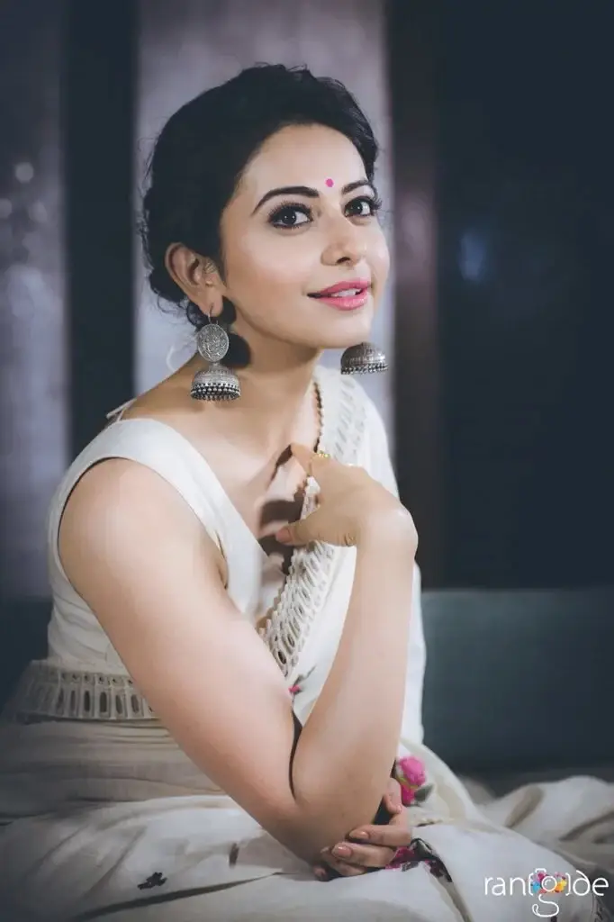 south indian actress rakul preet singh in white saree